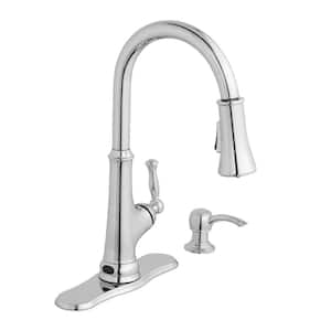Touchless LED Single-Handle Pull-Down Sprayer Kitchen Faucet with Soap Dispenser in Chrome