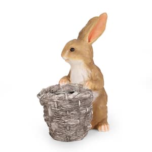 Bowes 21.25 in. Tall White and Brown Concrete Lightweight Outdoor Patio Rabbit Planter