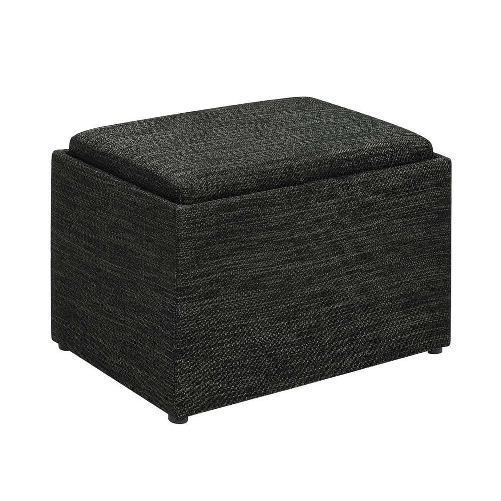 Modern Dark Charcoal Gray Fabric Storage Ottoman with Reversible Tray, 23"