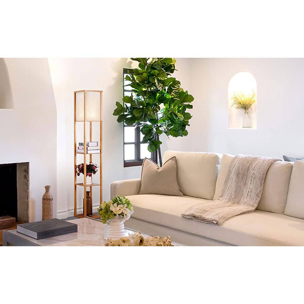 Maxwell Adjustable 63'' Natural Wood Floor Lamp with Shelves
