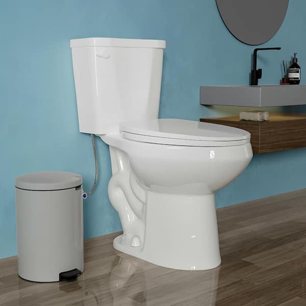17 in. Chair Height Two-Piece Toilet 1.0 GPF Single Flush Elongated Toilet in White Map Flush 1000g with Soft-Close Seat