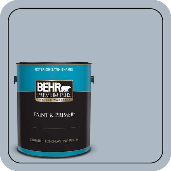BEHR PREMIUM PLUS 1 gal. #ICC-45 Calming Space Satin Enamel Exterior Paint & Primer