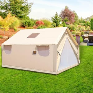 12 ft. x 14 ft. Canvas Wall Tent Camping Canvas Tents with PVC Storm Flap and Stove Hole Bell Tent for Camping