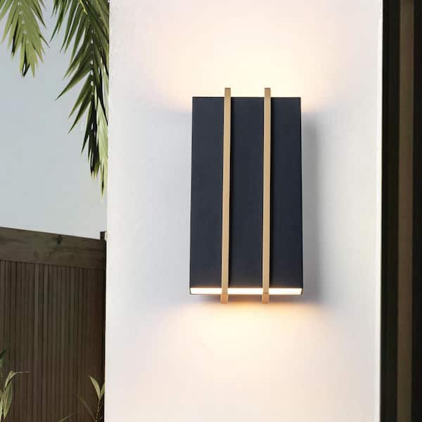 Barry 2-Light Modern Black and Gold Outdoor Integrated LED Wall Lantern Sconce