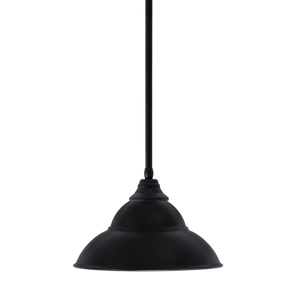 Sparta 100-Watt 1 Light Matte Black Shaded Pendant Light with 13 in. Matte 