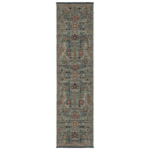 Leo 2 ft. x 10 ft. Blue/Rust Floral Area Rug