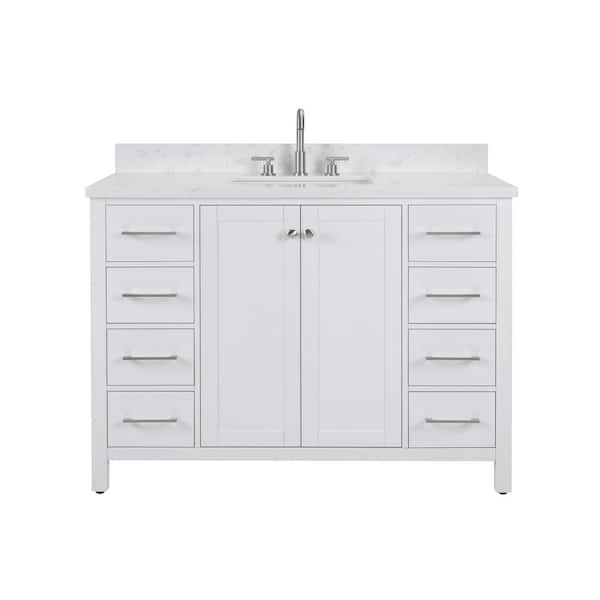 Modern 48 in. One Sink Freestanding Single White Bath Vanity with White Engineered Stone Top Assembled
