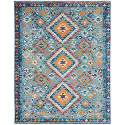 Passion Blue/Multicolor 8 ft. x 10 ft. Geometric Transitional Area Rug