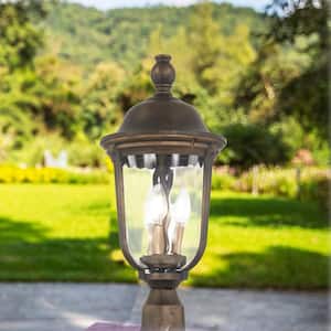 Havenwood 3-Light Tauira Bronze and Alder Silver Outdoor Post Lantern with Clear Hammered Glass