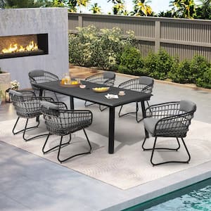 Outdoor Patio Wicker Dining Chairs PE Rattan Seating Set with Cushion in Gray (Set of 2)
