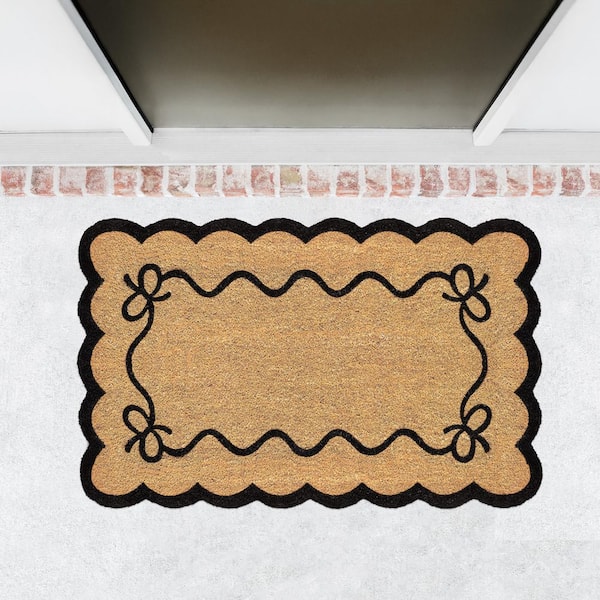 Black 30 in. x 48 in. Ribbon Scalloped Border Indoor/Outdoor Coir Door Mat