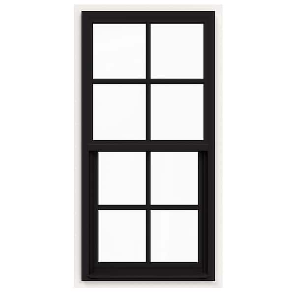JELD-WEN 24 in. x 48 in. V-4500 Series Black FiniShield Single-Hung Vinyl Window with 4-Lite Colonial Grids/Grilles