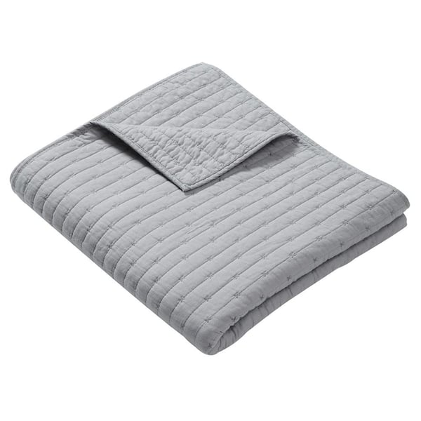 Greenland Home Fashions Monterrey Gray Solid Color 50 in. x 60 in. Cotton Rich Throw Blanket