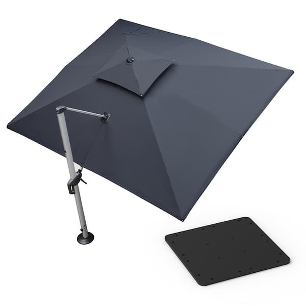 PURPLE LEAF 10 ft. x 12 ft. High-Quality Aluminum Cantilever Polyester Outdoor Patio Umbrella with Base Plate, Gray