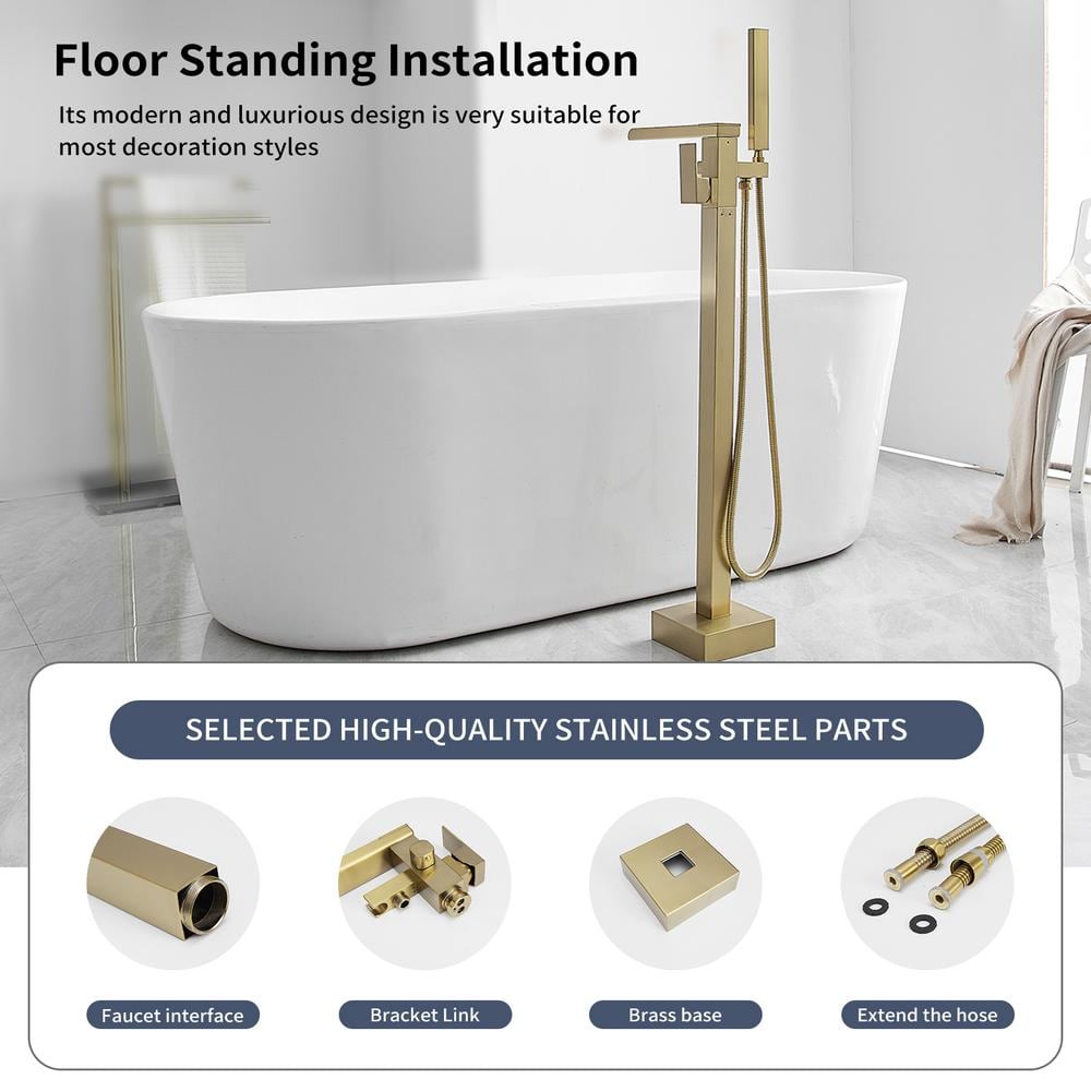 Brushed Gold Freestanding Tub Faucet with Handheld Shower