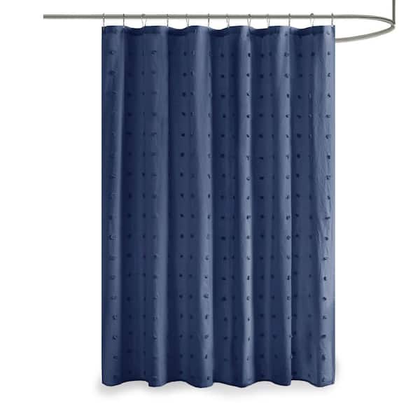 Maize Indigo Blue 72 in. Cotton Jacquard Pom Pom Shower Curtain