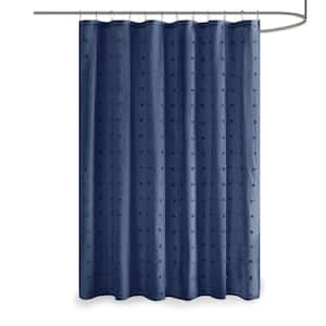 Maize Indigo Blue 72 in. Cotton Jacquard Pom Pom Shower Curtain