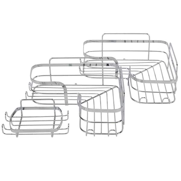 3 Piece Adhesive Mount Corner Shelf Shower Caddy Set in Stainless Steel