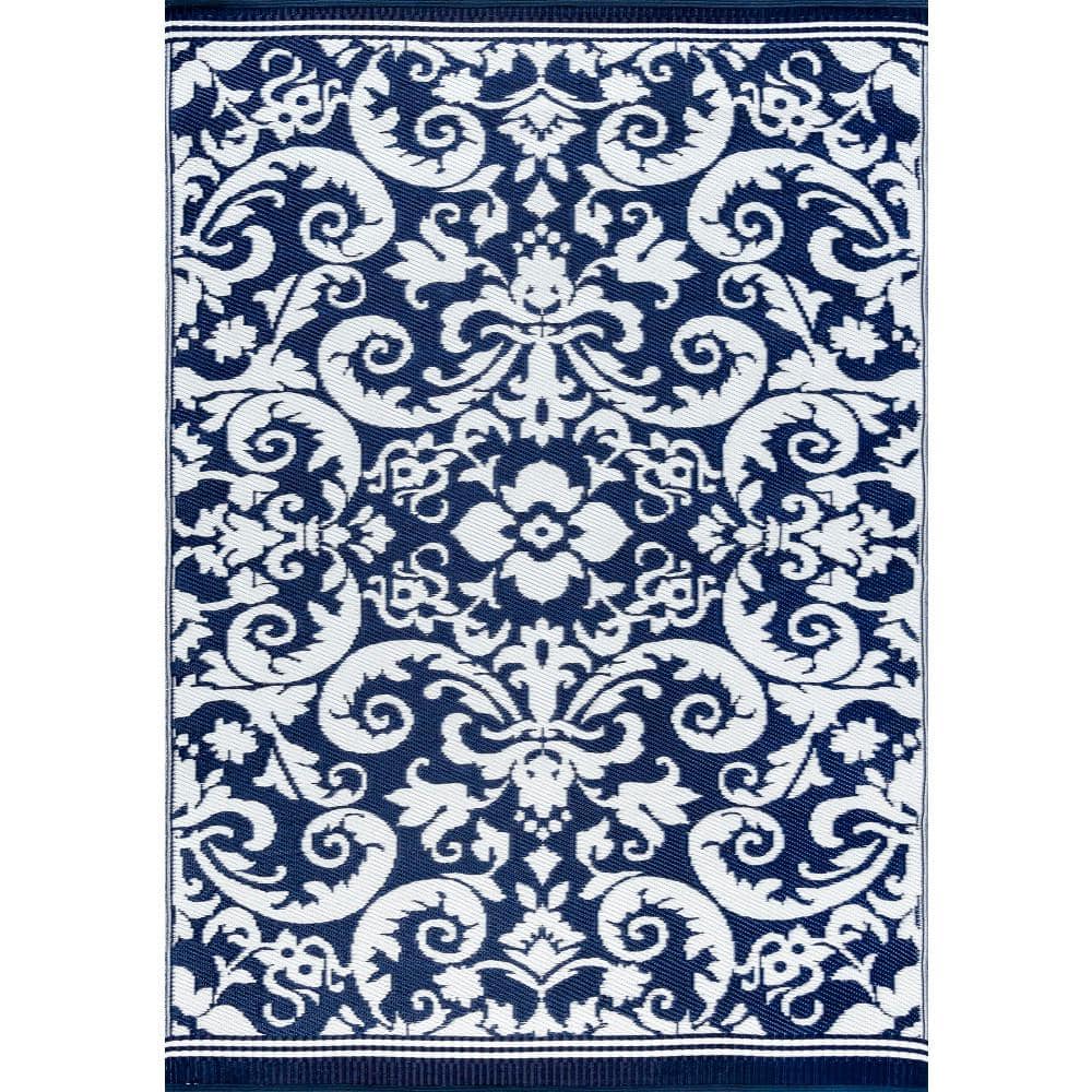 Tayse Rugs Sunset Scroll Navy 4 ft. x 6 ft. Indoor/Outdoor Area Rug ...