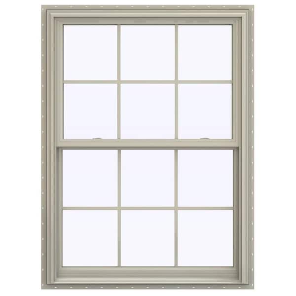 JELD-WEN 39.5 in. x 59.5 in. V-2500 Series Desert Sand Vinyl Double Hung Window with Colonial Grids/Grilles