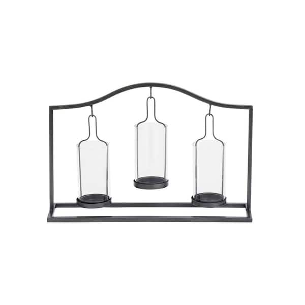 Litton Lane Black Farmhouse Candle Holder, 16 in. x 4 in. x 11 in.