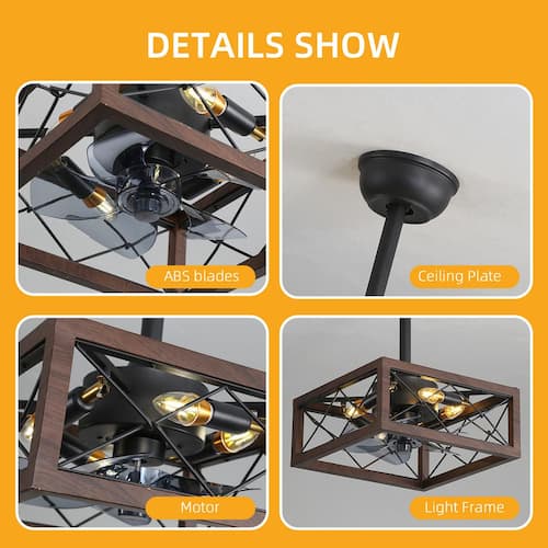 Hermes 18 in. Indoor Brown Caged Ceiling Fan with Lights Remote Control for APP and Dimmable Ceiling Fans With Lights