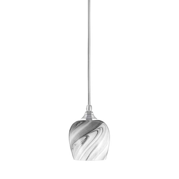 Unbranded Sparta 100-Watt 1-Light Chrome Shaded Pendant Light Mini Pendant with Onyx Swirl Glass and No Bulb Included