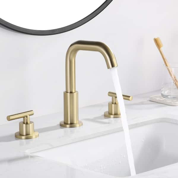 Boger Deck Mount 8 in. Widespread Double-Handle Bathroom Faucet in Brushed Gold