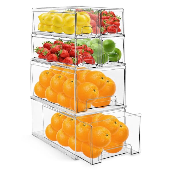 Clear Plastic Pull-Out Organizer, 6-Pack Stackable Fridge Drawers, Refrigerator Organizer Bins, Food Storage Containers