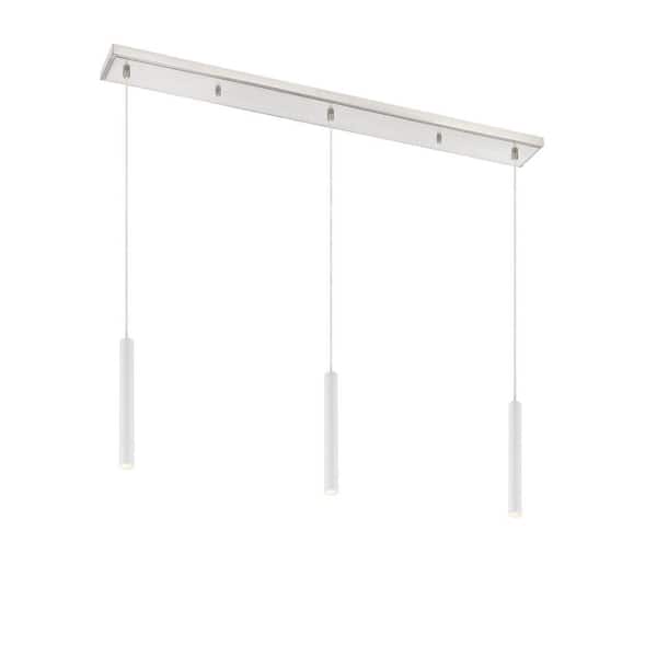 Unbranded Forest 5-Watt 3-Light Integrated LED Brushed Nickel Shaded Chandelier with Matte White Steel Shade