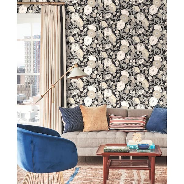 60.75 sq.ft. Cream Vincent Poppies Wallpaper