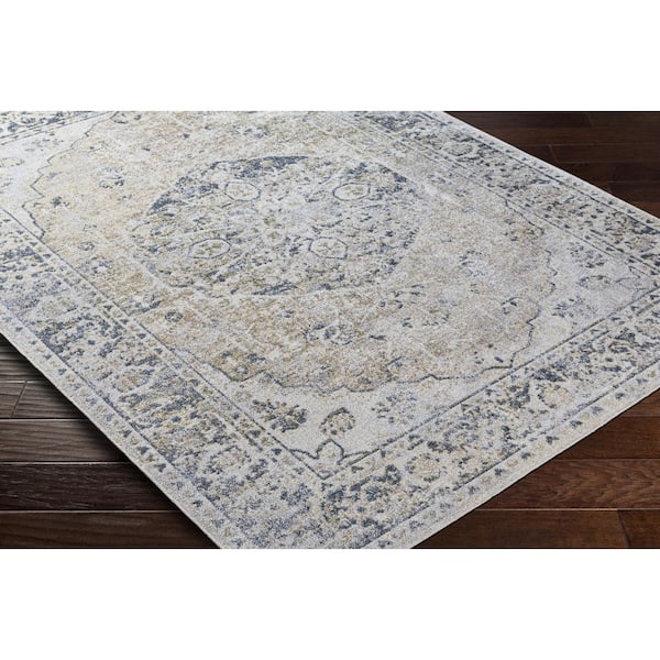 Lillian Blue Gray/Beige Doormat 2 ft. x 4 ft. Machine-Washable Indoor Area Rug