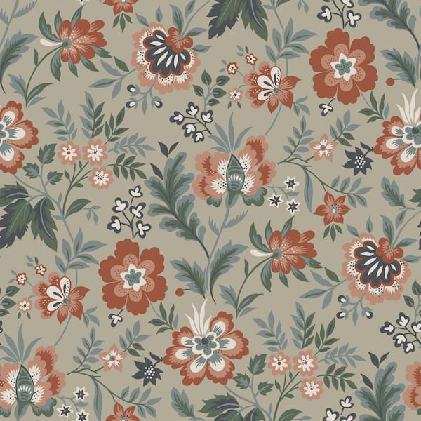 A-Street Prints Athena Beige Multi-Colored Floral Wallpaper Sample