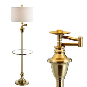 Cora 60 in. Metal/Glass LED Side Table and Floor Lamp, Brass