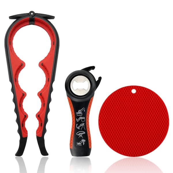 Red Can Opener, Manual Side Safe Cut Can Opener with Durable Sharp Blade, Effort-Saving Knob and Non-slip Handle