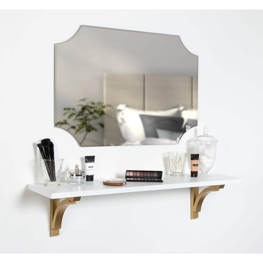 36" White and Gold Floating Wood Wall Shelf