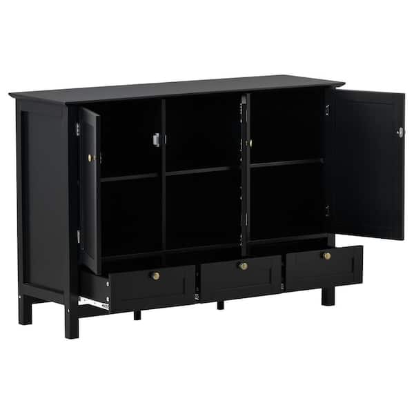 GODEER 64 in. Black Standard Rectangle Wood Console Table with Storage  Drawers and Bottom Shelf WF189615AAB - The Home Depot