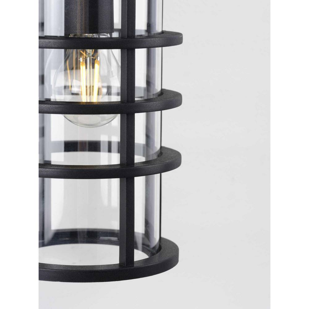 Black Ribbed Resin Outdoor Wall Lantern with Clear Glass Shade