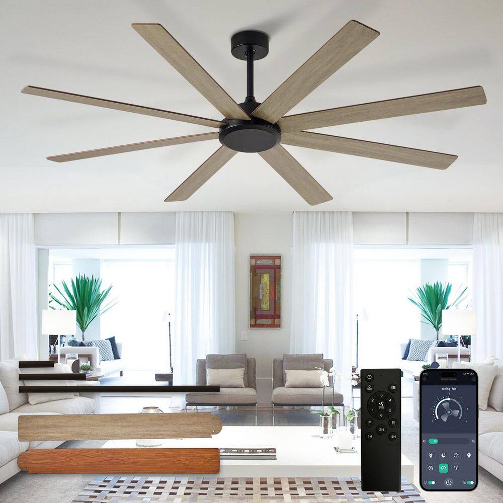 66 in. Grey Brushed Walnut 8 Blades Downrod Mount Large Ceiling Fan with No Lights Included 3CCT Dimmable APP Remote price history on PriceWatchPro