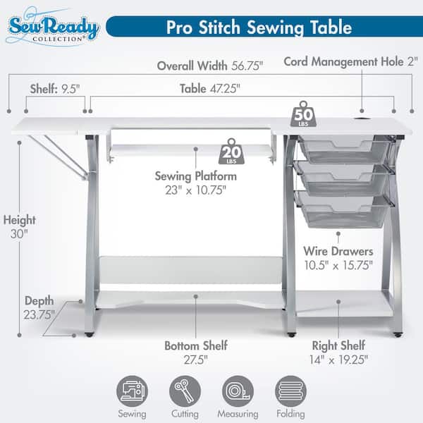 Sew Ready Pro Stitch 56.75 in. W PB Craft Sewing Table with Metal