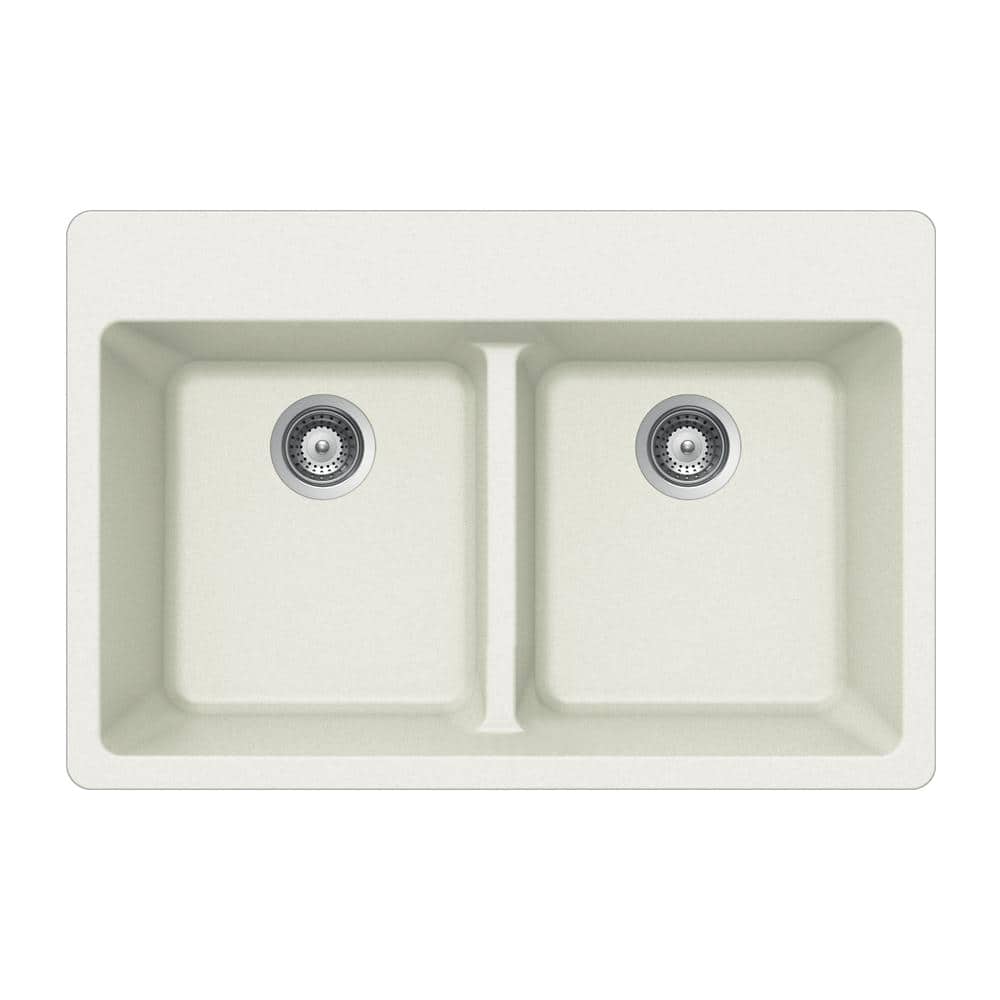 White Granite Double Bowl Topmount Kitchen Sink