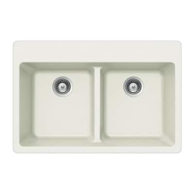 Quartztone Drop-In Granite Composite 33 in. 5-Hole Double Bowl Kitchen Sink in Cloud