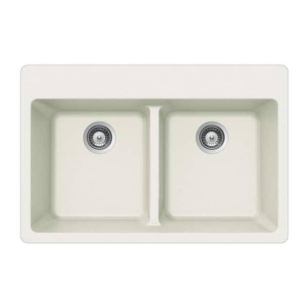 HOUZER Quartztone Drop-In Granite Composite 33 in. 5-Hole Double Bowl Kitchen Sink in Cloud