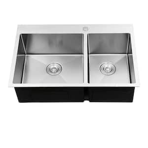 XEMQENER Stainless Steel Kitchen Sink Handmade Basin Double Bowl Small Sinks with Silencer Pad for Kitchen Bar Small Restaurant with The downpipe Kit 780x430x210mm