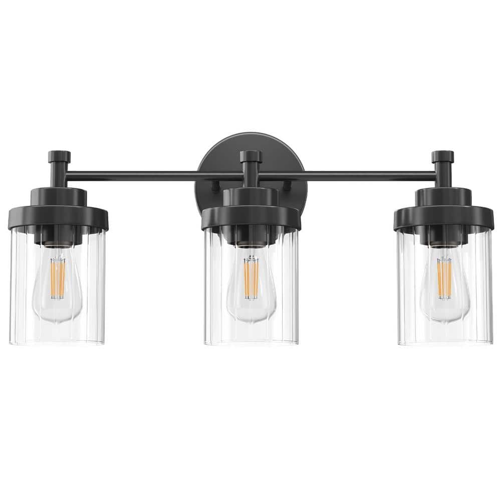 Merra 18 in. 3-Light Matte Black Modern Dimmable Vanity Light with ...