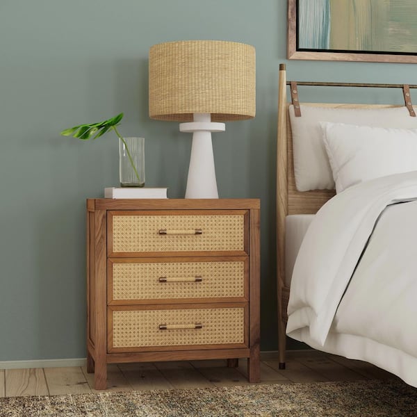 Mesa Natural Brown 3 Drawer 25 in. W Cane Chest of Drawers
