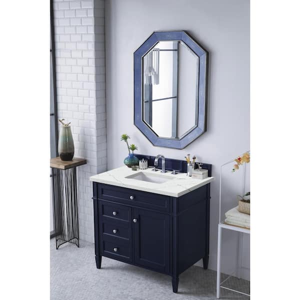 James Martin Vanities Brittany 36.0 in. W x 23.5 in. D x 34 in. H Bathroom Vanity in Victory Blue with Ethereal Noctis Quartz Top