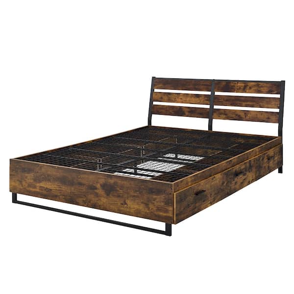 Acme Furniture Juvanth Rustic Oak and Black Queen Size Panel Bed