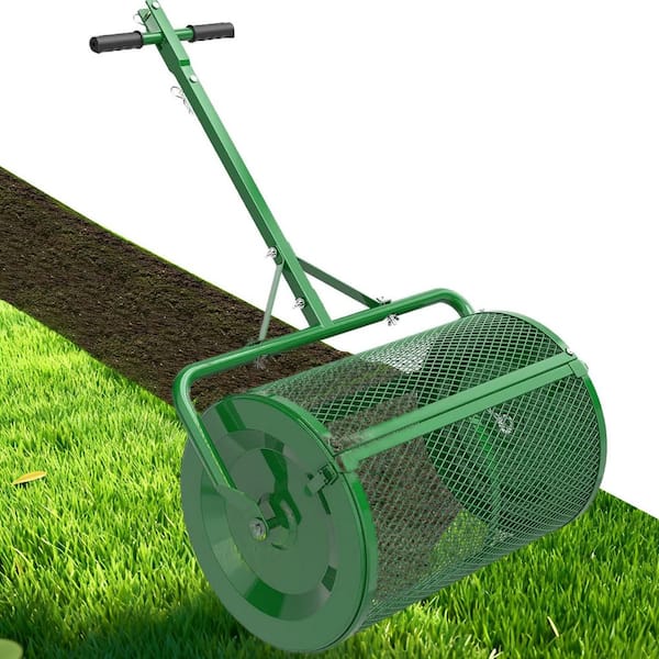 24 in. Green All-Steel Compost and Peat Moss Spreader, Lawn and Garden Roller for Manure and Topsoil