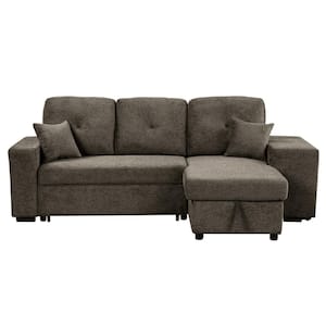 95 in. Square Arm Velvet L -Shaped Sofa with Side Shelf and 2 Stools in Knox Charcoal